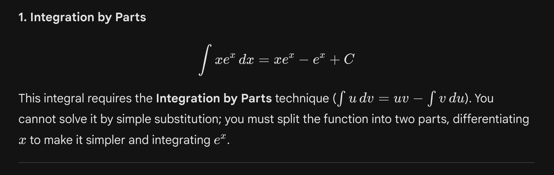 Common integral equations and formulas